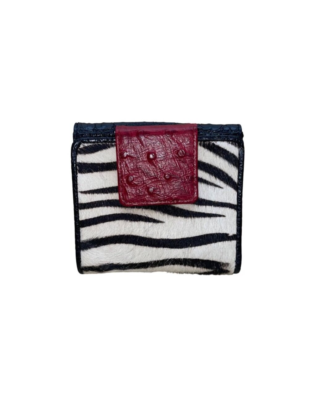 Cleo & Patek Women’s Red Leather Zebra Print Wallet With Croco Embossed Accents